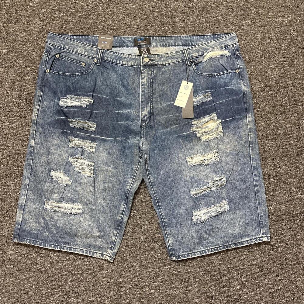 Blue stitch denim shorts